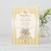 金ゴールドストライプキュートコアラ男女兼用ベビーシャワー 招待状 (スタンド正面)