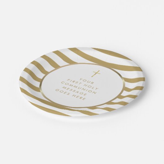 金ゴールドストライプクロス聖餐式メッセージ ペーパープレート (アングル)
