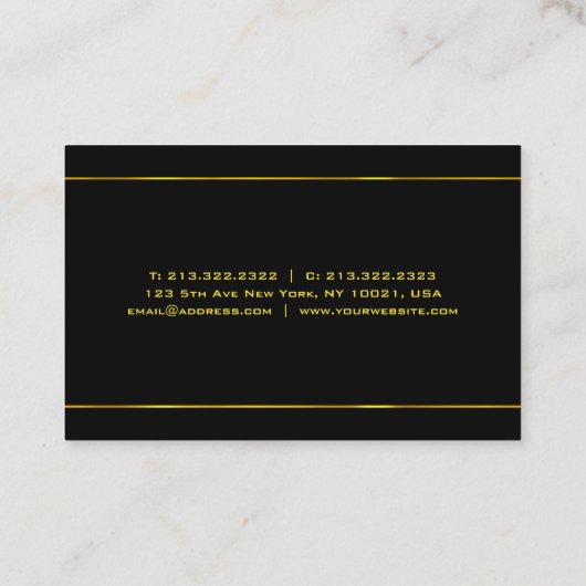 金ゴールドストライプグエレガントラモアモダンブラックテンプレート 名刺 (裏面)