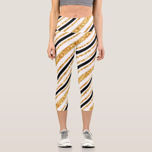 金ゴールドストライプグリッターブラックボホコレクシ人気があるョン カプリレギンス (正面)