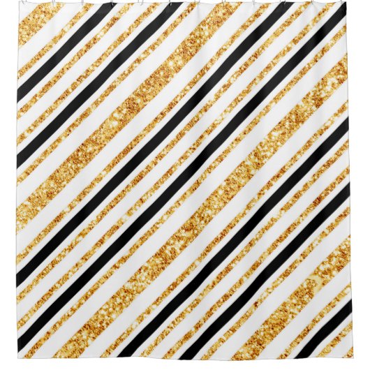 金ゴールドストライプグリッターブラックボホコレクシ人気があるョン シャワーカーテン (正面)