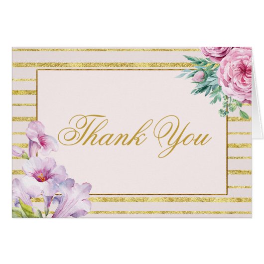 金ゴールドストライプグリッター及びフローラサンキューカード (正面横)