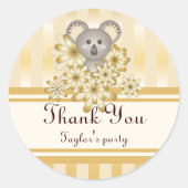 金ゴールドストライプコアラ子供の誕生日 ラウンドシール (正面)
