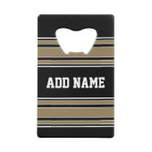 金ゴールドストライプスポーツジャージー名 – カラーを編集できる クレジットカード栓抜き (正面)