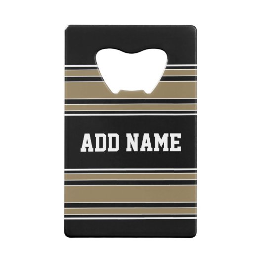 金ゴールドストライプスポーツジャージー名 – カラーを編集できる クレジットカード栓抜き (正面)