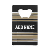 金ゴールドストライプスポーツジャージー名 – カラーを編集できる クレジットカード栓抜き (裏面)