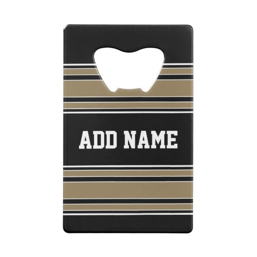 金ゴールドストライプスポーツジャージー名 – カラーを編集できる クレジットカード栓抜き (裏面)