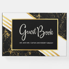金ゴールドストライプタイポグラフィブラック ゲストブック