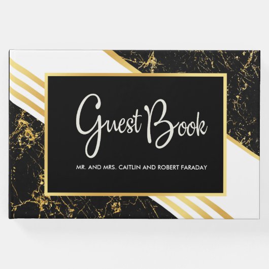 金ゴールドストライプタイポグラフィブラック ゲストブック (正面)