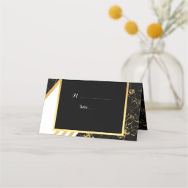 金ゴールドストライプタイポグラフィブラック プレイスカード