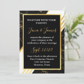 金ゴールドストライプタイポグラフィブラック 招待状 (スタンド正面)