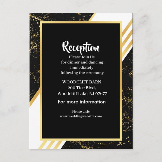 金ゴールドストライプタイポグラフィブラック 案内ポストカード (正面)