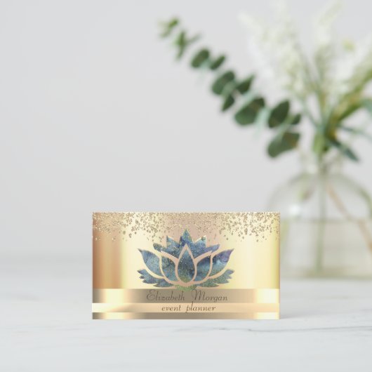金ゴールドストライプダイヤモンドシックロータス金ゴールド 名刺 (スタンド正面)
