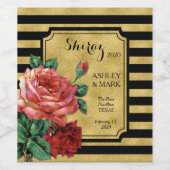 金ゴールドストライプバラフラワーワインラベルJoSunshine ワインラベル (シングルラベル)