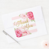 金ゴールドストライプピンクフローラありがとうメッセージカード スクエアシール (封筒)