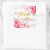 金ゴールドストライプピンクフローラありがとうメッセージカード スクエアシール (バッグ)