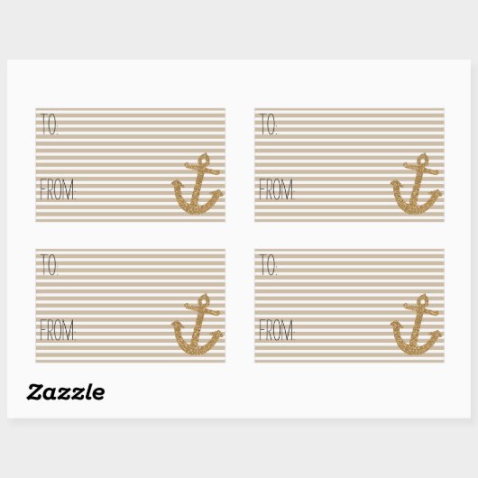 金ゴールドストライプフェイクグリッターいかりギフトラベル 長方形シール (シート)