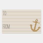 金ゴールドストライプフェイクグリッターいかりギフトラベル 長方形シール (正面)