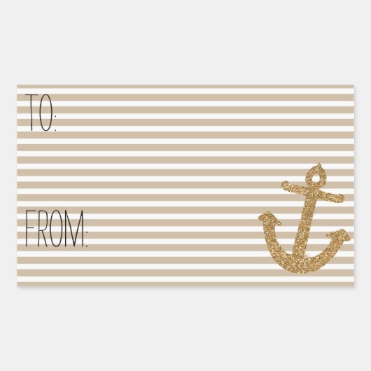 金ゴールドストライプフェイクグリッターいかりギフトラベル 長方形シール (正面)