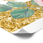 金ゴールドストライプフローラピンク白結婚の歓迎 ポスター (角)