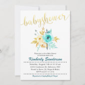 金ゴールドストライプフローラベビーシャワー招待状 招待状 (正面)