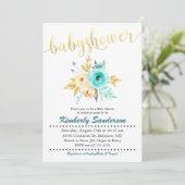 金ゴールドストライプフローラベビーシャワー招待状 招待状 (スタンド正面)