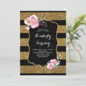 金ゴールドストライプフローラヴィンテージベビーシャワー 招待状 (スタンド正面)