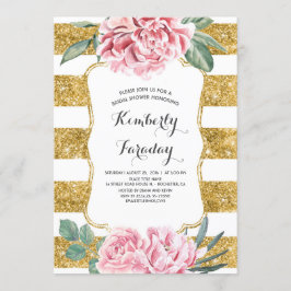 金ゴールドストライプフローラヴィンテージホワイトブライダルシャワー 招待状