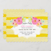 金ゴールドストライプフローラ誕生日招待状 招待状 (正面/裏面)