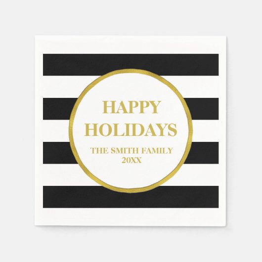 金ゴールドストライプブラックモダンクリスマスナプキン スタンダードカクテルナプキン (正面)
