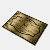 金ゴールドストライプブラックヴィンテージ旋回フレーム ドアマット (アングル)