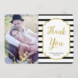 金ゴールドストライプブラック結婚ズThank You Photo Card サンキューカード