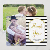 金ゴールドストライプブラック結婚ズThank You Photo Card サンキューカード (正面/裏面)