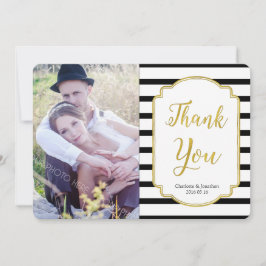 金ゴールドストライプブラック結婚ズThank You Photo Card サンキューカード