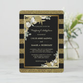 金ゴールドストライプブロンズバラ結婚式招待状 招待状 (スタンド正面)