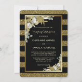 金ゴールドストライプブロンズバラ結婚式招待状 招待状 (正面)