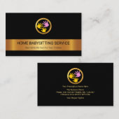 金ゴールドストライプベビーハンズモチーフベビーシッティングナニー 名刺 (正面/裏面)