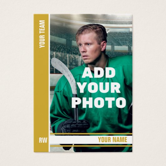 金ゴールドストライプホッケートレーディングカード – カスタム統計 (正面)