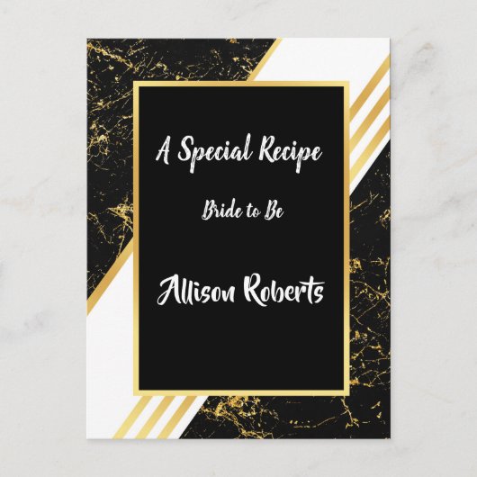 金ゴールドストライプマーブルタイポグラフィブラックブライダルシャワー ポストカード (正面)