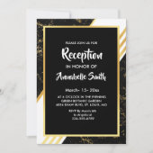 金ゴールドストライプマーブルタイポグラフィブラック披露宴 招待状 (正面)