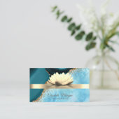 金ゴールドストライプマーブルロータスフラワーヨガ 名刺 (スタンド正面)