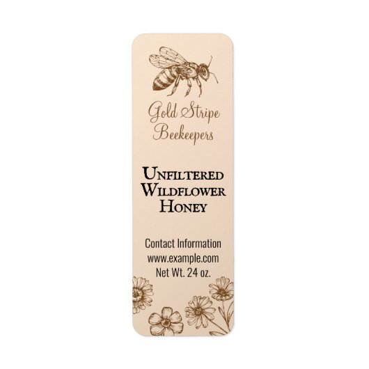 金ゴールドストライプミツバチフローラスモールハニージャー ラベル (正面)