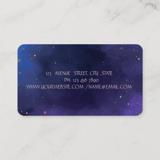 金ゴールドストライプロータスフラワーブルーヨガインストラクター 名刺 (裏面)