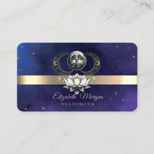 金ゴールドストライプロータスムーンブルーヨガインストラクター 名刺 (正面)