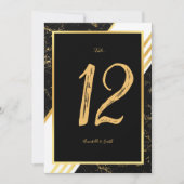 金ゴールドストライプ大理石タイポグラフィブラックテーブル番号 招待状 (正面)