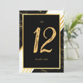 金ゴールドストライプ大理石タイポグラフィブラックテーブル番号 招待状 (スタンド正面)