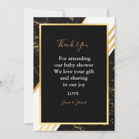 金ゴールドストライプ大理石タイポグラフィブラック感謝していユー 招待状 (正面)