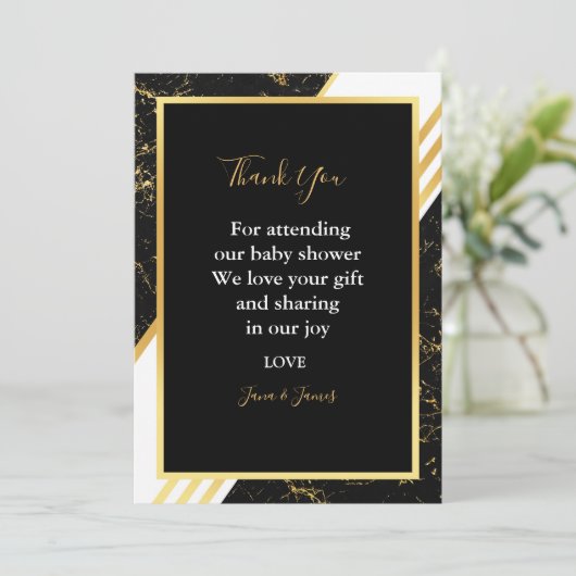 金ゴールドストライプ大理石タイポグラフィブラック感謝していユー 招待状 (スタンド正面)