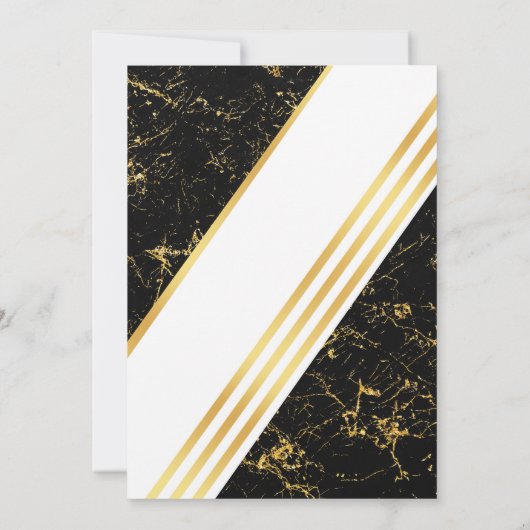 金ゴールドストライプ大理石タイポグラフィブラック 招待状 (裏面)