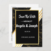 金ゴールドストライプ大理石タイポグラフィ黒日付を保存 案内ポストカード (正面/裏面)